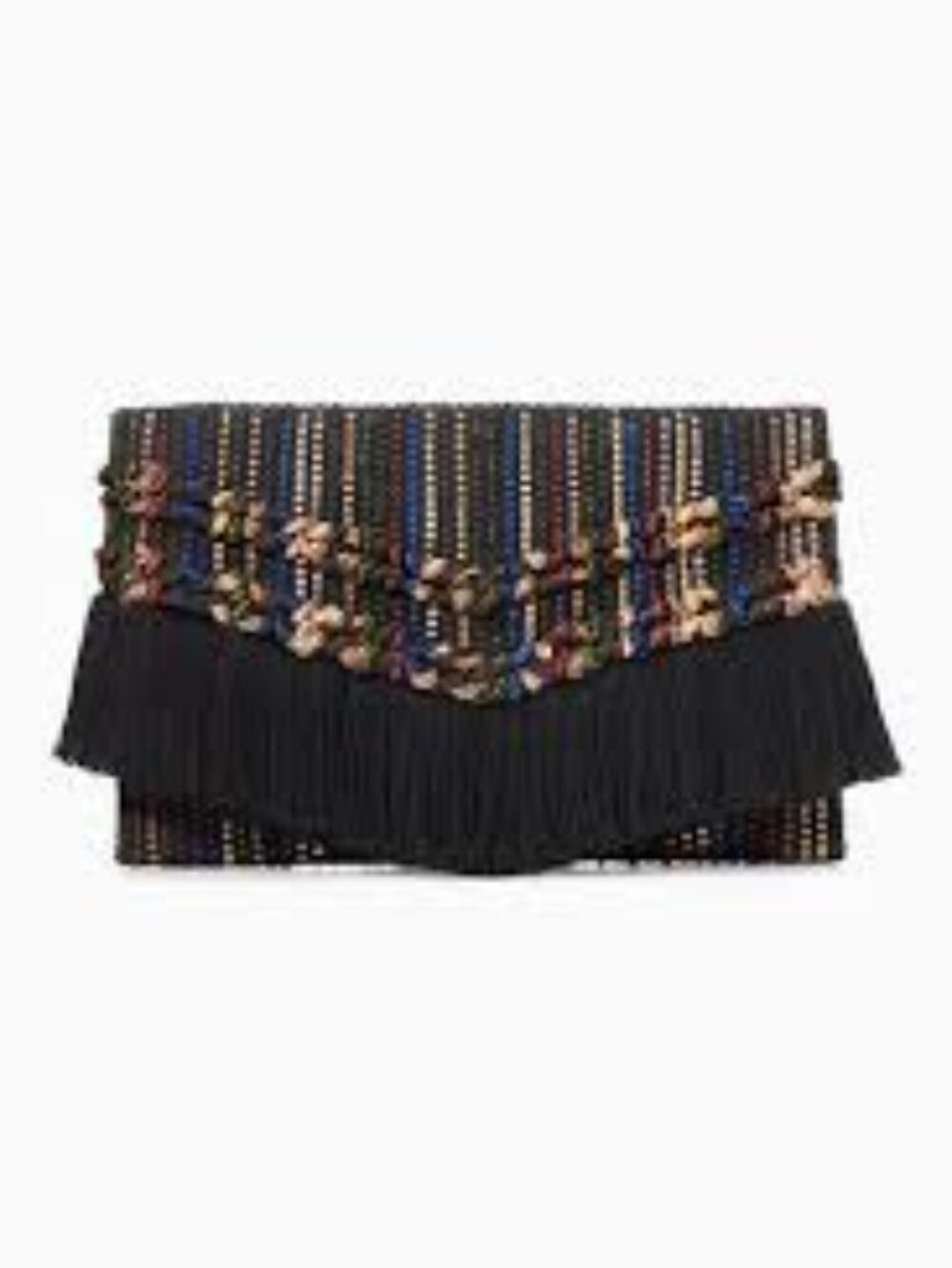 Stella & Dot TAJ Multicolor Metallic Woven/Fringe Trim Envelope Clutch Bag BOHO